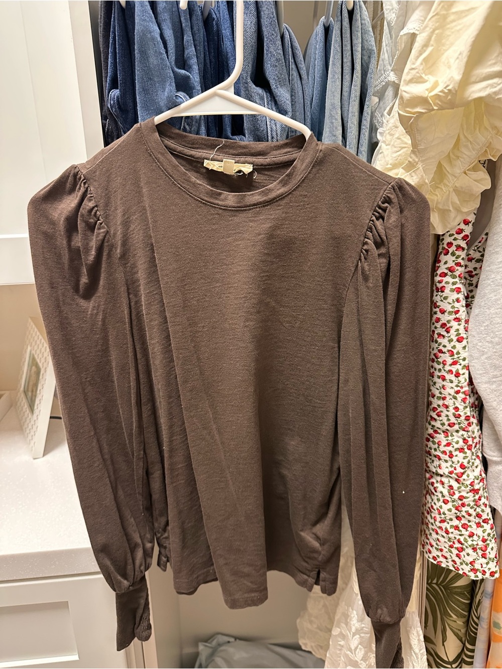Madewell Brown Puff-Sleeve Long Sleeve Tee